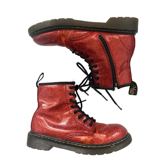 Dr. Martens Red sparkly glitter metallic combat boots Size US3 youth - Picture 1 of 10
